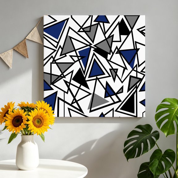 Abstract Lines Canvas Wall Art, Black Gray Blue Triangle Geometric Modern Framed Canvas Wall Decor Picture Print Artwork Decorations for Living Room Office Ready to Hang 8" x 8"