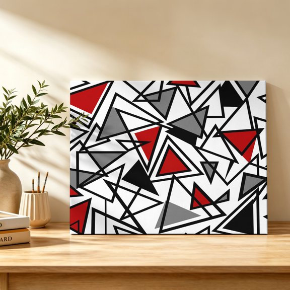 Abstract Lines Canvas Wall Art, Black Gray Red Triangle Geometric Modern Wall Art Prints Artwork Framed Canvas Ready to Hang Art Pictures for Bathroom Bedroom Entry Desk Corner 10" x 8"