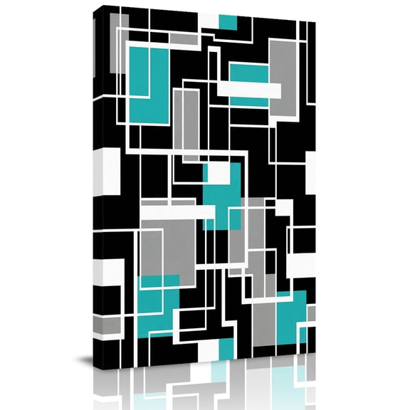 Abstract Lines Canvas Wall Art for Living Room, Black Gray Blue Rectangle Geometric Modern Wall Decor Framed Artwork Pictures Ready to Hang for Bedroom Office Home Decor