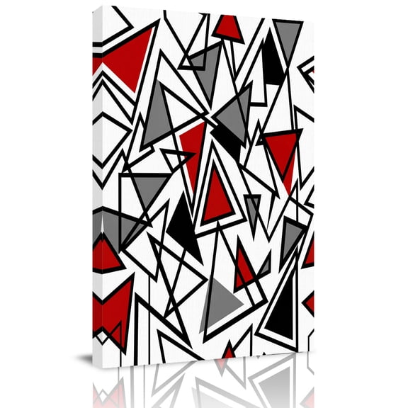 Abstract Lines Canvas Wall Art for Living Room, Black Gray Red Triangle Geometric Modern Wall Decor Framed Artwork Pictures Ready to Hang for Bedroom Office Home Decor