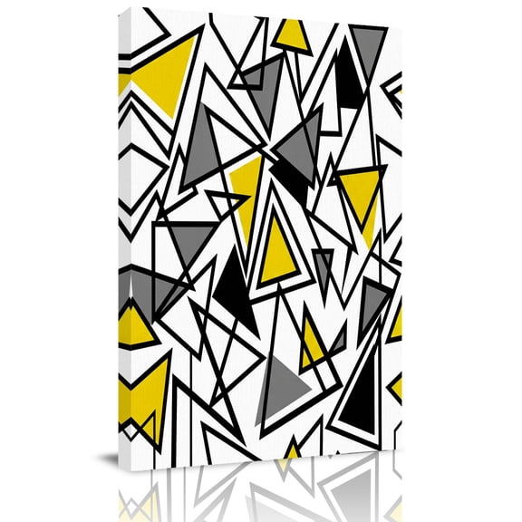 Abstract Lines Canvas Wall Art for Living Room, Black Gray Yellow Triangle Geometric Modern Wall Decor Framed Artwork Pictures Ready to Hang for Bedroom Office Home Decor