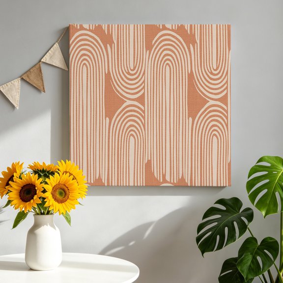 Abstract Lines Canvas Wall Art, Mid Century Orange Vintage Geometric Line Texture Framed Canvas Wall Decor Picture Print Artwork Decorations for Living Room Office Ready to Hang 16" x 16"