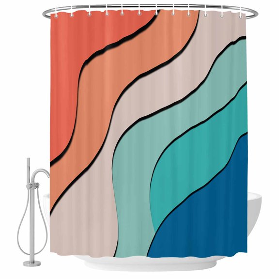 Abstract Lines Fabric Shower Curtain Ocean Waves Modern Art Washable Shower Curtains for Bathroom, Waterproof Bath Curtain with Hooks Home Decor 36x72in