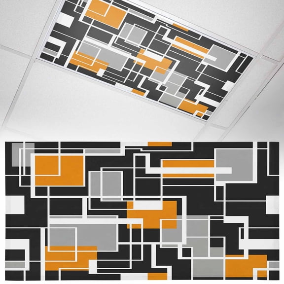 Abstract Lines Fluorescent Light Covers Black Gray Orange Rectangle Geometric Modern Magnetic Light Filters Ceiling Lighting Panel Shade for Classroom Office Home 2 x 4 ft, 1 Pack