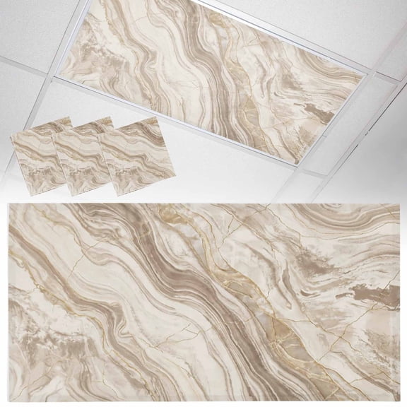 Abstract Lines Fluorescent Light Covers Granite Brown Marble Texture Wood Grain Magnetic Light Filters Ceiling Lighting Panel Shade for Classroom Office Home 2 x 4 ft, 3 Pack