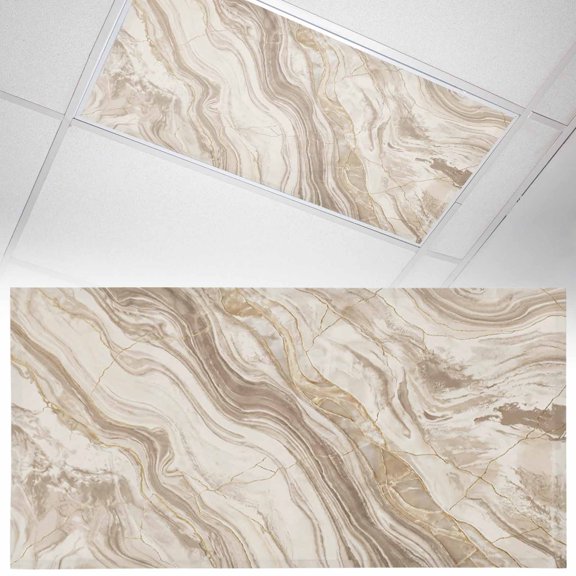 Abstract Lines Fluorescent Light Covers Granite Brown Marble Texture Wood Grain Magnetic Light Filters Ceiling Lighting Panel Shade for Classroom Office Home 2 x 4 ft, 1 Pack