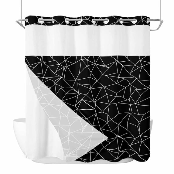 Abstract Lines No Hook Shower Curtain and Snap in Liner Set, Geometric ...