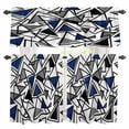 Abstract Lines Kitchen Curtains Set for Windows, Black Gray Blue ...