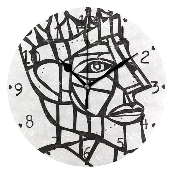 Abstract Lines Of The King's Head Round Wall Clock Silent Battery Operated Home Decor for Living Room Bedroom