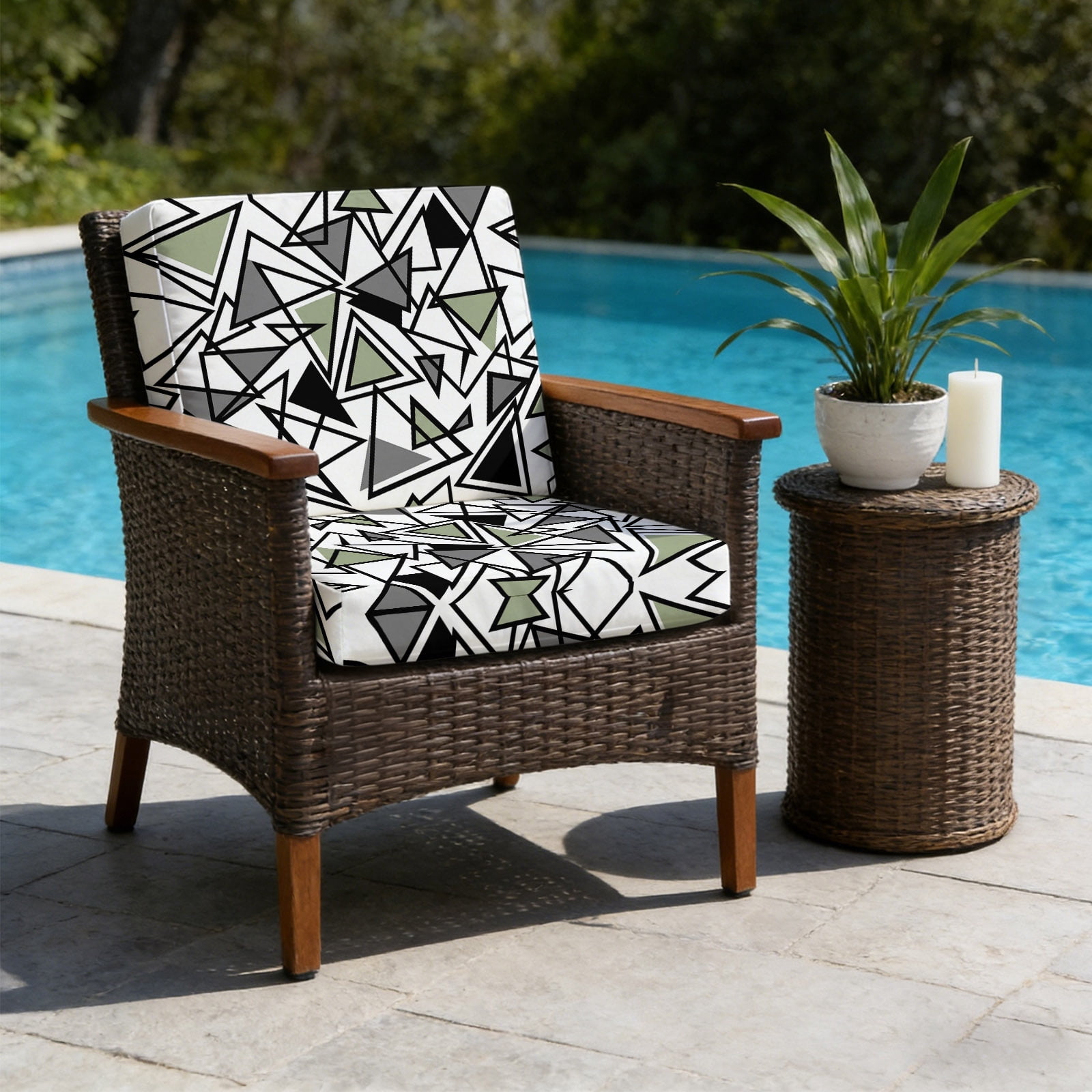 Abstract Lines Outdoor Cushion Covers, Black Gray Green Triangle ...