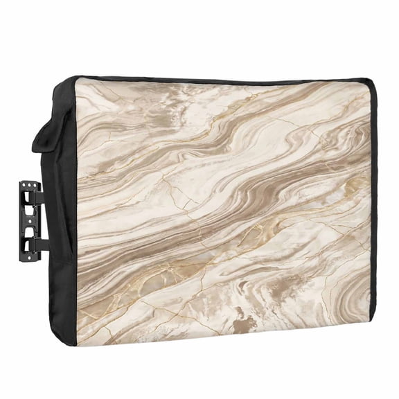 Abstract Lines Outdoor TV Cover Granite Brown Marble Texture Wood Grain Waterproof Weatherproof TV Screen Protector with Remote Control Pocket for 36 to 39 Inch Television Outside