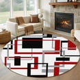 thumbnail image 1 of Abstract Lines Round Living Room Rugs 7 ft, Black Red Geometric Square Frame Washable Area Rug with Non-Slip Sturdy Edge Binding Round Carpet for Kitchen Office Bedroom, 1 of 9