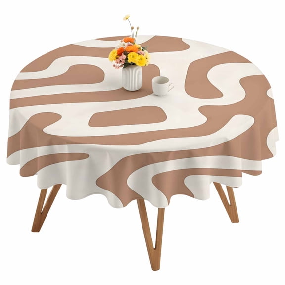 Abstract Lines Round Tablecloth 54 inches Brown Water Ripple Modern Art Simple Style Waterproof Oil-Proof Table Cloth Round Table Cover for Holiday Party Picnic Dinner Decor Indoor and Outdoor Use