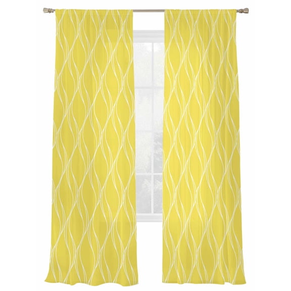 Abstract Lines Sheer Curtains 84 inches Long 2 Panels Set Wave Textures Yellow Sheer Drapes Rod Pocket Window Curtains for Living Room/Bedroom