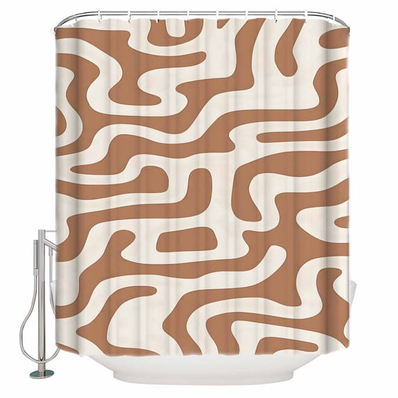 Abstract Lines Shower Curtain, 66" x 72", Brown Water Ripple Modern Art Simple Style Waterproof Bathroom Curtain Washable Shower Curtain Set with 12 Hooks