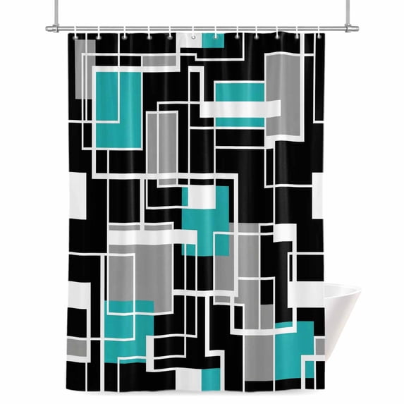 Abstract Lines Shower Curtain, Black Gray Blue Rectangle Geometric Modern Waterproof Shower Curtain Set with 12 Hooks Lightweight Bath Curtains Fabric Bathroom Decor 72x72 Inches