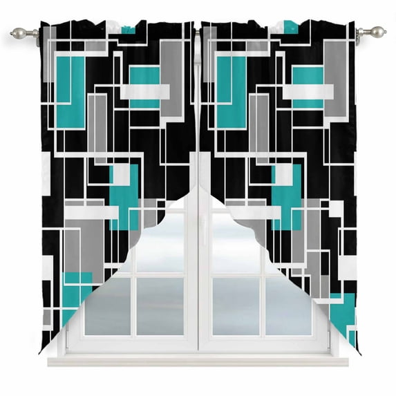 Abstract Lines Swag Curtain Valance for Small Windows, Black Gray Blue ...