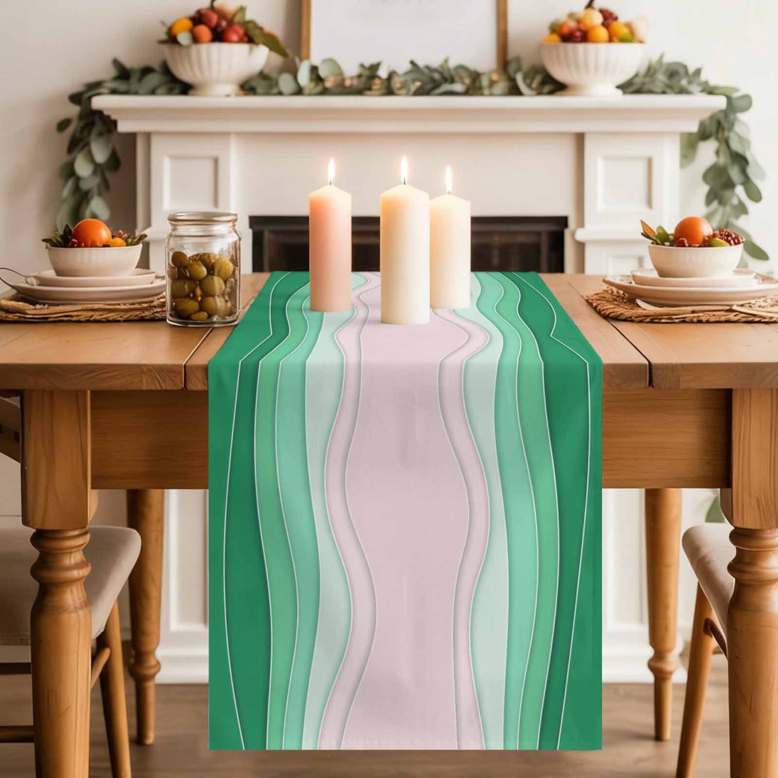 Abstract Lines Table Runner, Green Pink Waves Modern Style Simple ...