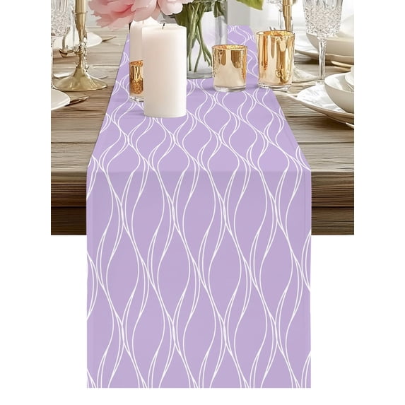 Abstract Lines Table Runners 72 Inches Long Purple Long Waves Floral ...