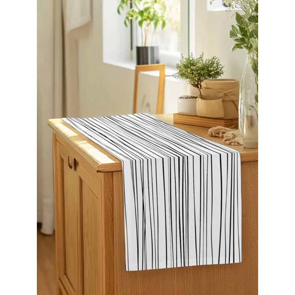 Abstract Lines Texture Table Runner 13x90in Non-Slip Cotton Linen Table Runners, Modern Black Stripes Dresser Scarves TableRunner for Dinner Kitchen Dining Wedding Party