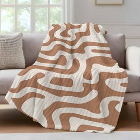 Abstract Lines Throw Blanket for Couch Brown Water Ripple Modern Art Simple Style Soft and Warm Flannel 3D Striped Fluffy Fuzzy Fleece Blanket Lightweight Throw for Bed, Sofa 30 x 40 Inches