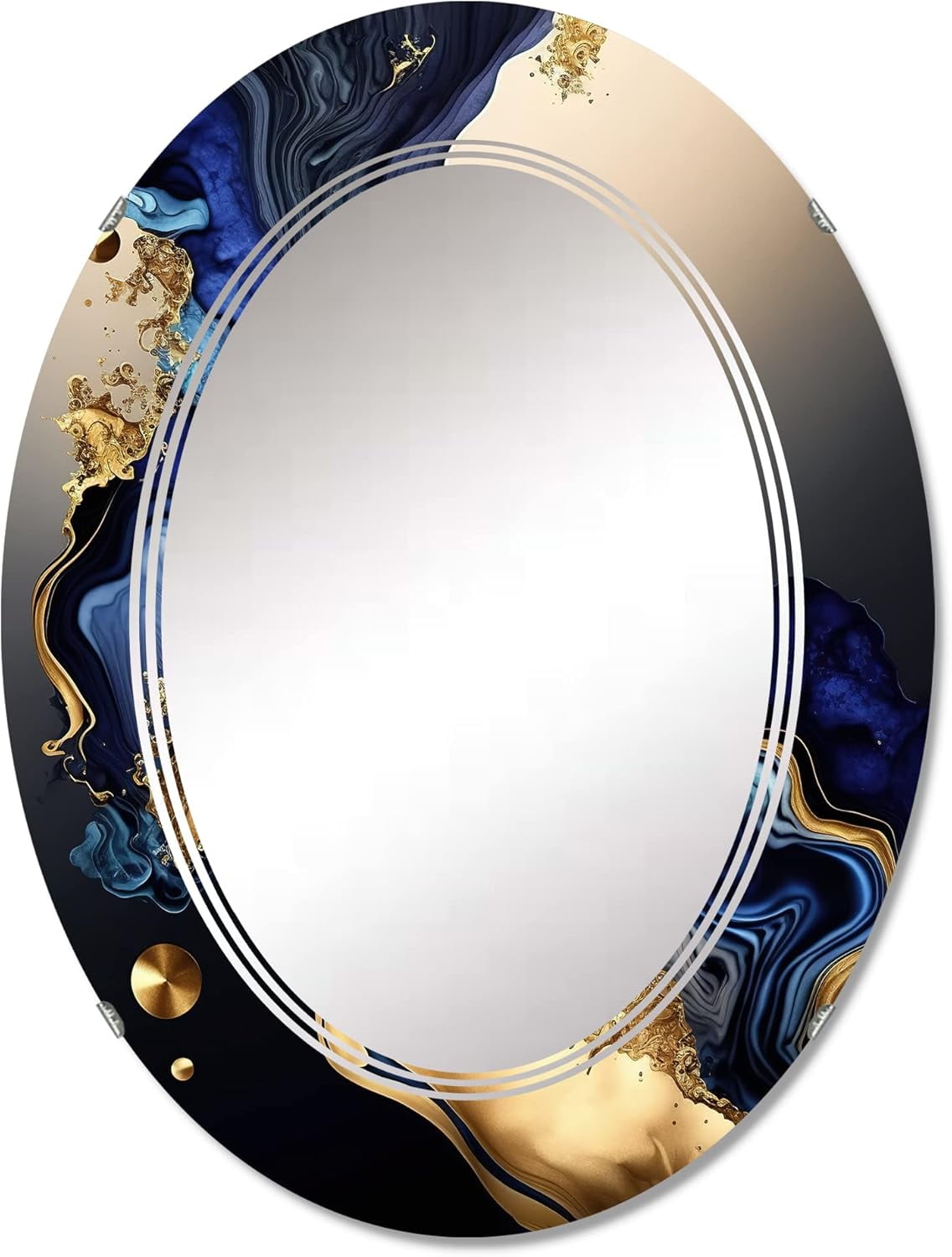 Abstract Liquid Ink wall mirror, Oval Modern mirror, Round Blue ...