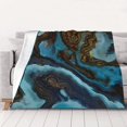 Abstract Liquid Marble Blue Golden Warm Flannel Fleece Plush Blanket