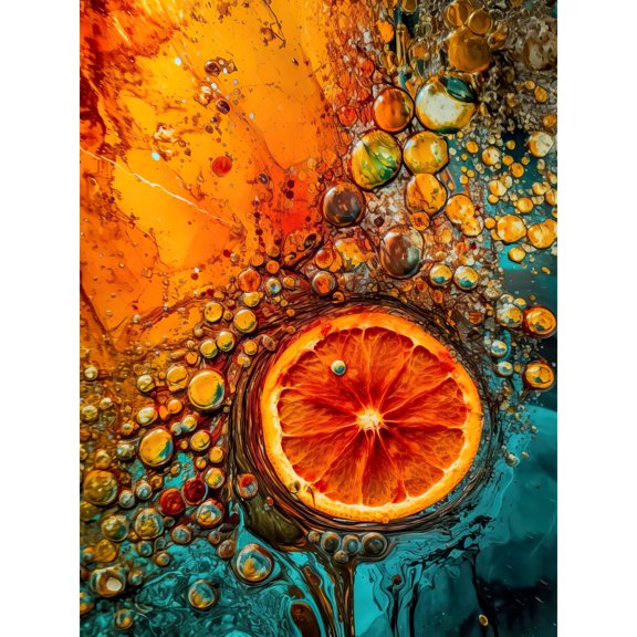 Abstract Liquid Paint Dried Orange Fruit Slice Large Wall Art Poster Print Thick Paper 18X24 Inch