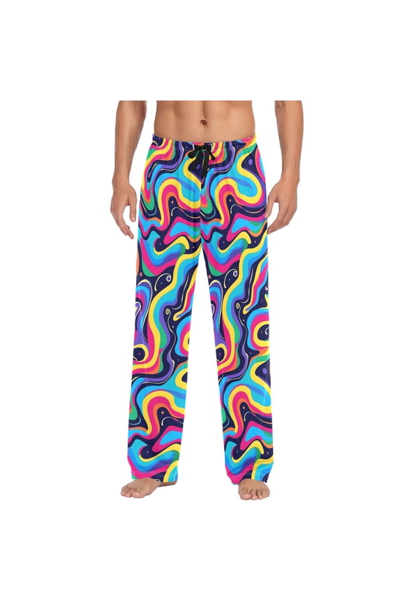 Abstract Liquid Print Men's Pajama Pants Cotton Long Sleepwear Lounge Pants L