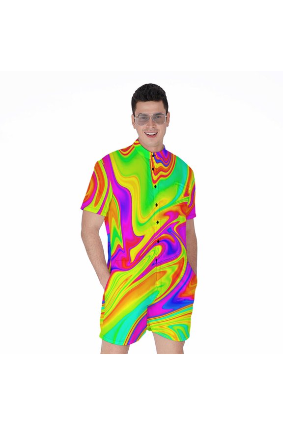 Abstract Liquid Trippy Short Sleeve Men'S Rompers Casual Summer Jumpsuits Outfit