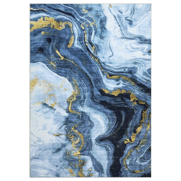 Abstract Living Room Rugs 8x10 Large Contemporary Accent Carpet with Non-Slip Backing, Easy Cleaning Indoor Mat, Ultra-Soft Neutral Floor Carpet for Dining Room, Office, Blue