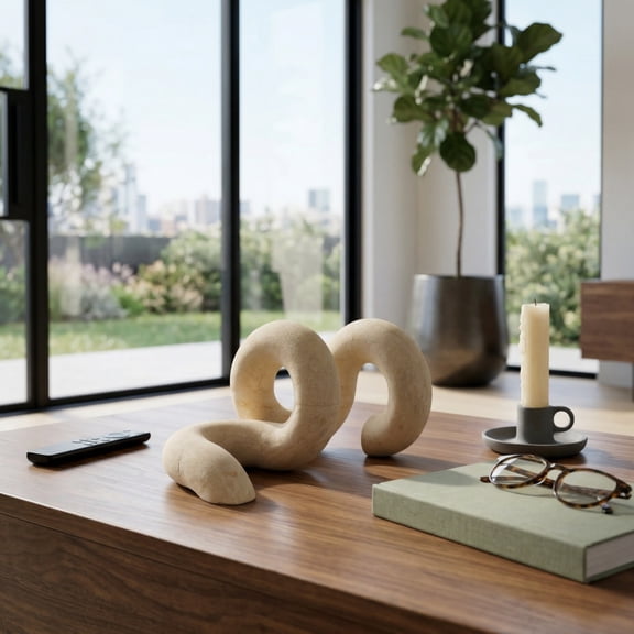 Abstract Loop Sculpture Ornament for Home, Bathroom and Room Decor - Sandstone Accent Object for Office, Shelf or Coffee Table Display - Decorative Figurine Styling for Living Room - 6", Brown