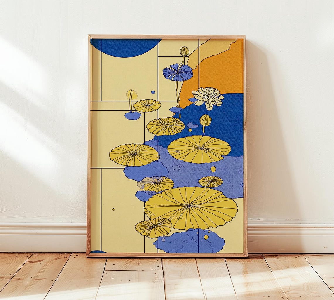 Abstract Lotus Pond Minimal Geometric Wall Art Print, Refined Modern ...