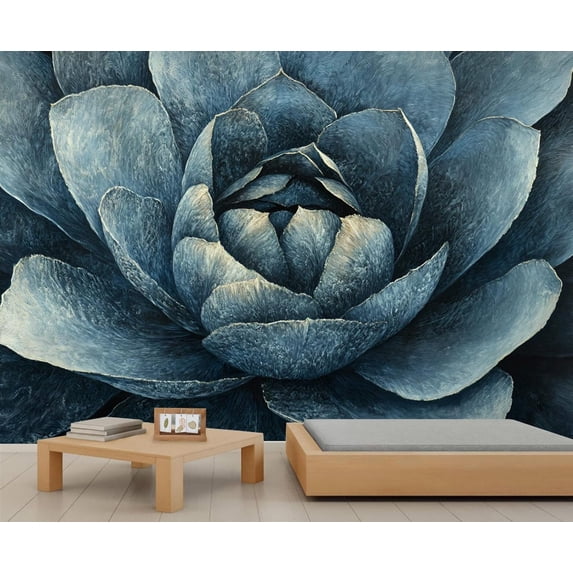 Abstract Lotus Wall Murals - Lotus Murals, Vintage Floral Wall Mural For TV Background, Floral Large Mural 118"W x 83"H (Not Peel and Stick)