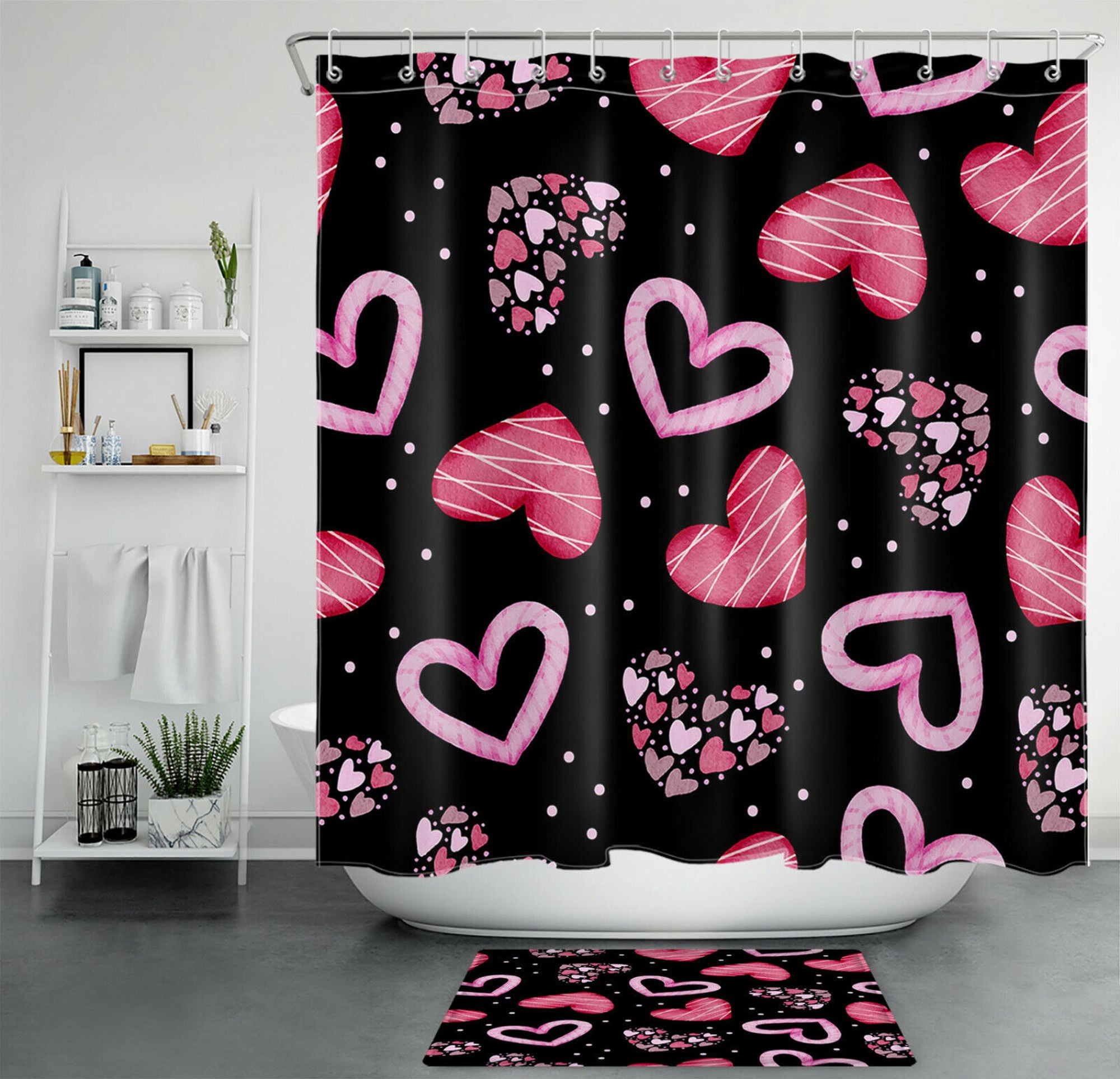 Abstract Love Hearts Valentine's Shower Curtain Set