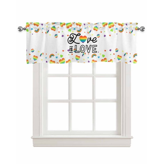 Abstract Love Linen Curtain Valance for Bedroom/Bathroom/Kitchen/Office/Living/Dining Room Window,Modern Rainbow Heart Simple White Pocket Topper Drapes Decorative Cafe Drapery Panel 42"x18"