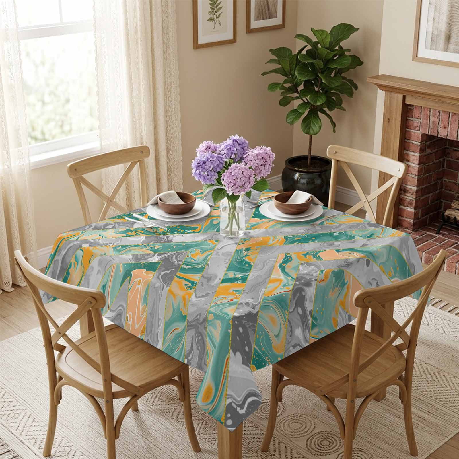 Abstract Mable Square Tablecloth 60x60 Inch Modern Geometic Waterproof ...