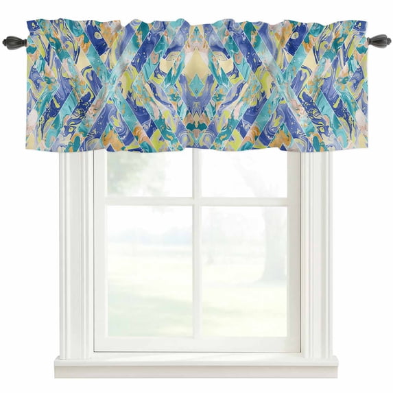 Abstract Mable Window Valance Curtain Geometic Modern Art Rod Pocket Short Curtain for Living Room, Bedroom & Kitchen Window Decor 42x12in