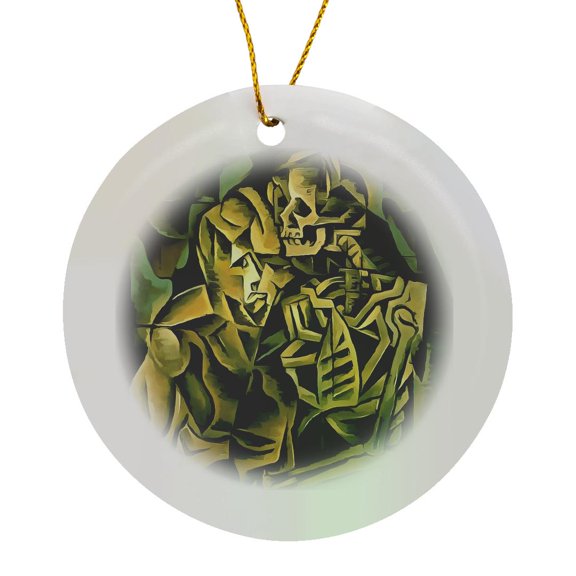 3drose, Abstract Man and Skeleton Geometric Art, Circle Porcelain Ornament