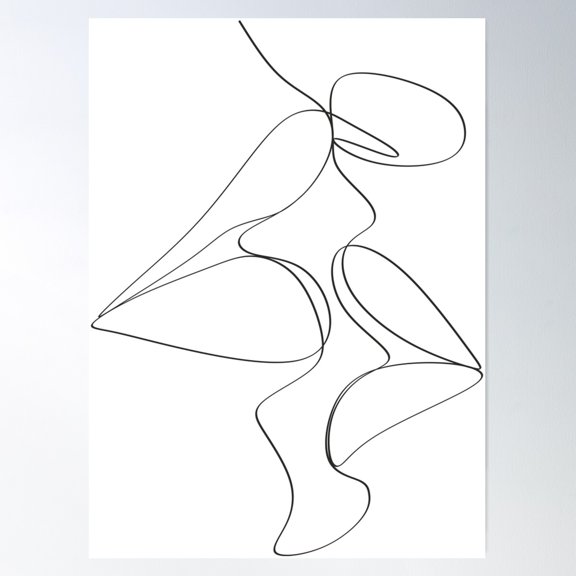 Abstract Man And Woman Touch By One Line Vector Drawing. Poster Wall Art, Modern Wall Decor For Living Room Bedroom, 16x24 UNFRAMED