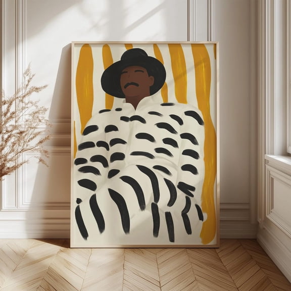 Abstract Man Wall Art, Minimalist Portrait Print, Boho Modern Stylish Hat Artwork, Unique Wall Decor Wall Art, Modern Wall Decor, 24x36 UNFRAMED