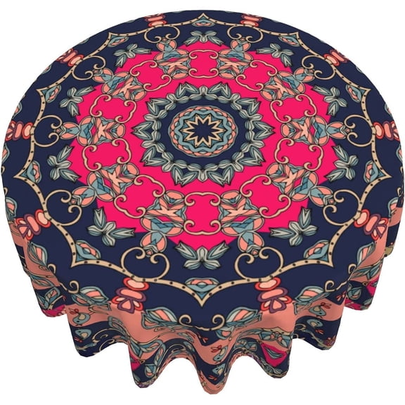 Abstract Mandala Bohemia Round Tablecloth Boho Table Cover Washable Reusable Tablecloths for Kitchen Dining Party Home Decor 60 inch