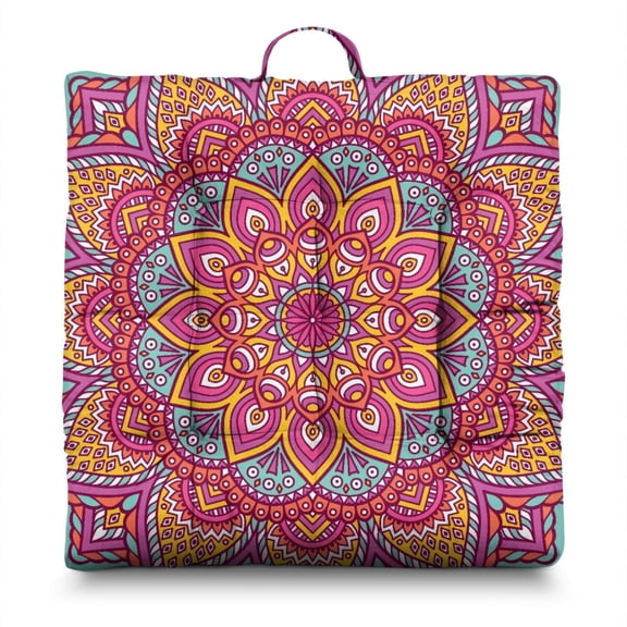 Abstract Mandala Meditation Pillow – 22 Inch Large Square Cushion, Floral Indian Zen Design, Thick for Yoga & Spiritual Practice