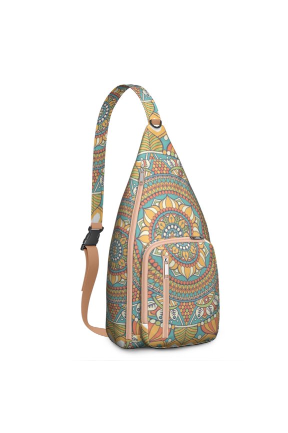 Abstract Mandala Sling Backpack - Boho Chic Geometric Print Crossbody Bag, Hidden Anti-Theft Pockets