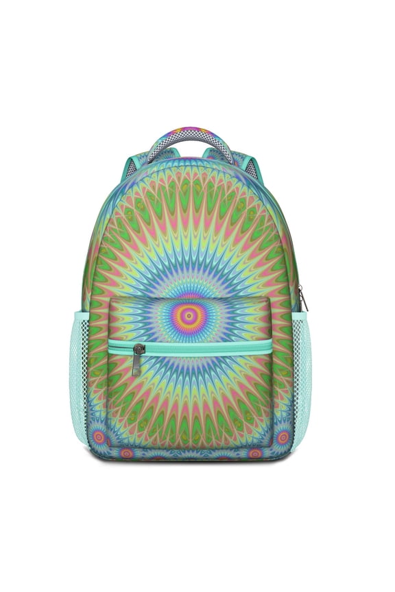 Travel Backpack for , Emotional Energy-Inspired Psychedelic Design, Floral Indian Pattern, Lightweight & Durable Daypack with Chest Strap for School or Outdoor Trips