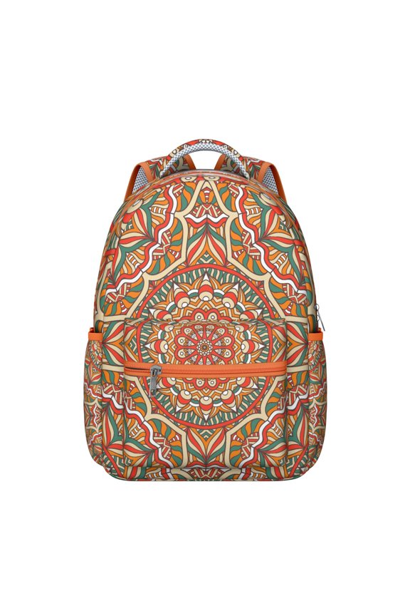 Abstract Mantra Print Backpack - Roomy 17" Laptop Compartment Bag, Waterproof School Backpack, Practical Gift for Academic Achievers