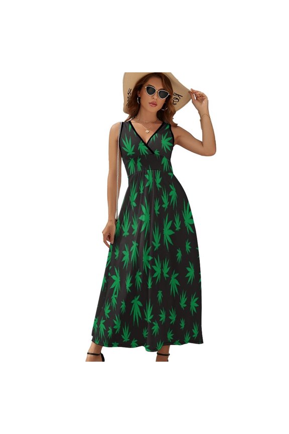 Abstract Maple Leaf Illustration Sleeveless Dress Dresses Women Summer Evening Dresses Ladies Bohemia Long Dresses