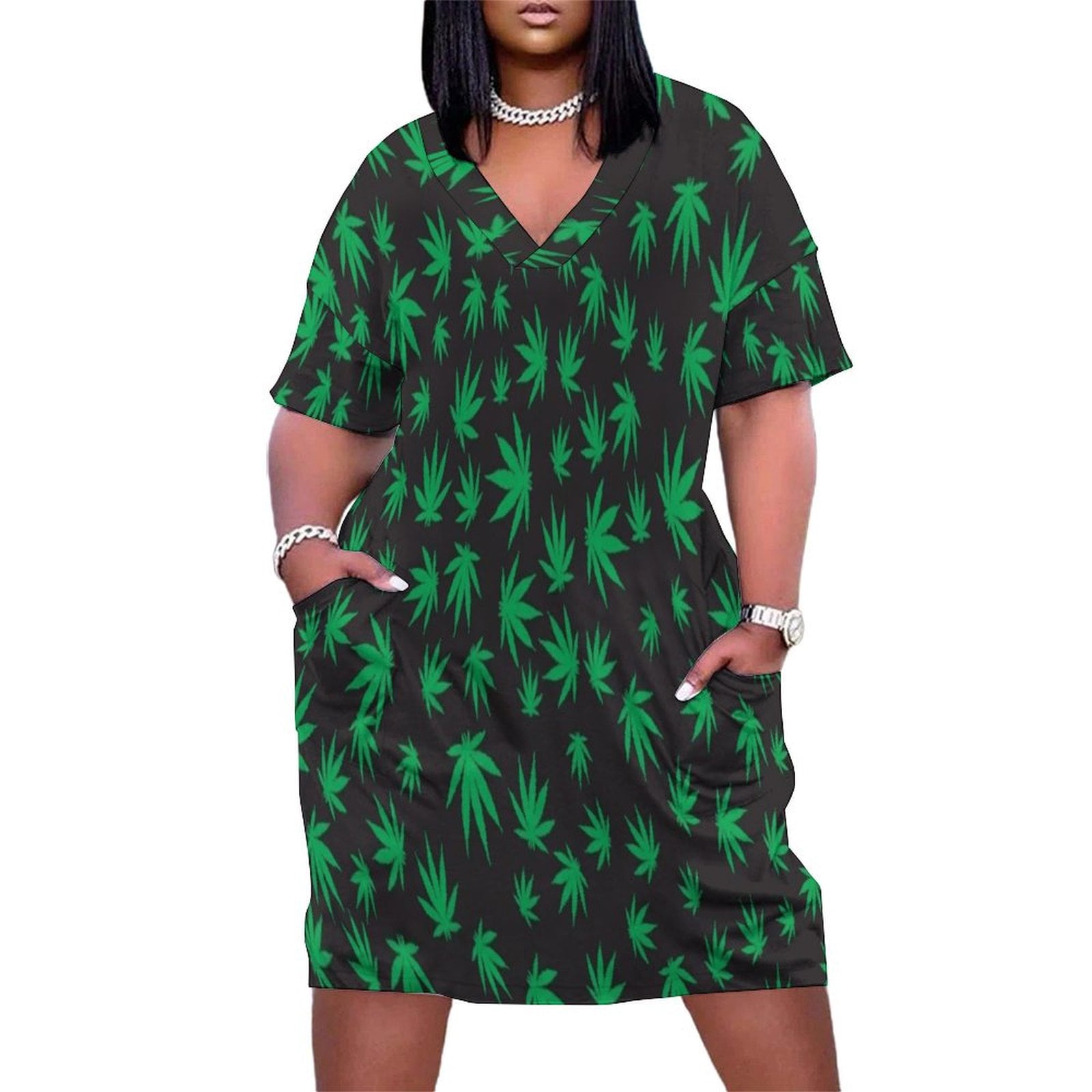 Tree Pattern Abstract Design Casual One Piece Dress Knee Length for Women