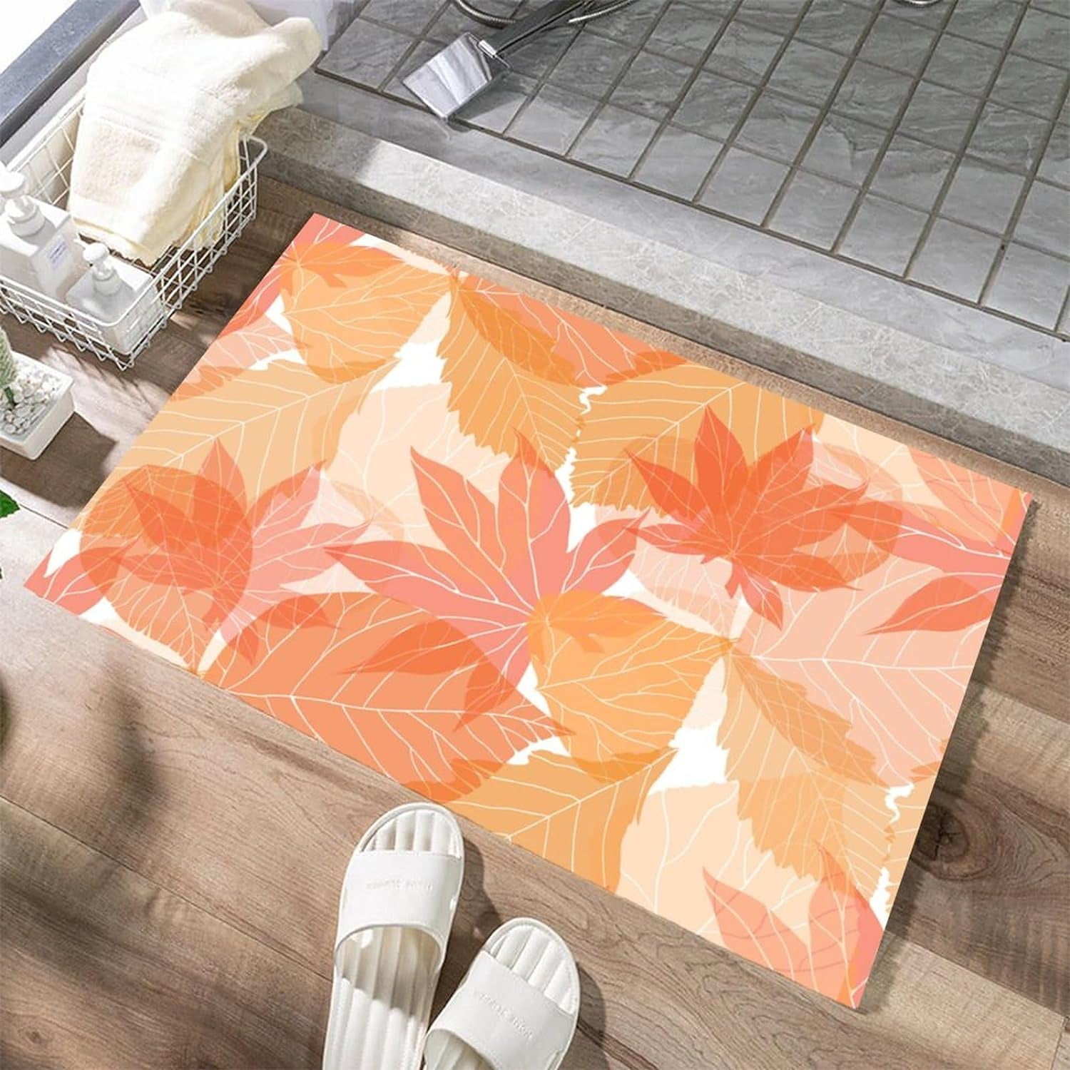 Abstract Maple Leaves Bath Rug Autumn Harvest Non Slip Bath Mat Thin