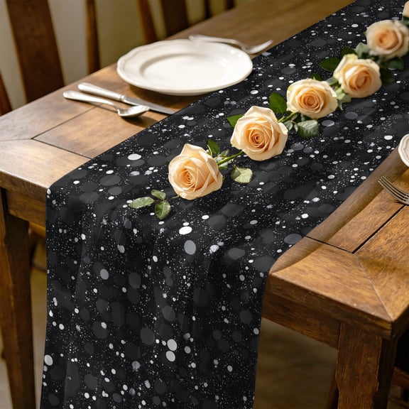 Abstract Marble 10 ft Cheesecloth Table Runner for Wedding 27"x120", Black Texture Sequins Decoration Kitchen Dinner Sheer Tulle Chiffon Dresser Scarf, Holiday Party Decorations